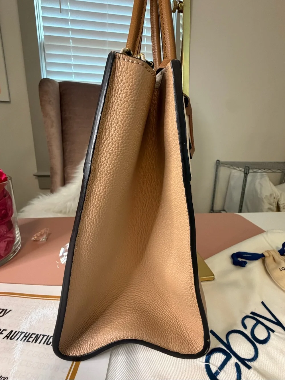 Authentic Louis Vuitton City Steamer PM Two-Tone Tan & Cream Leather Tote COA